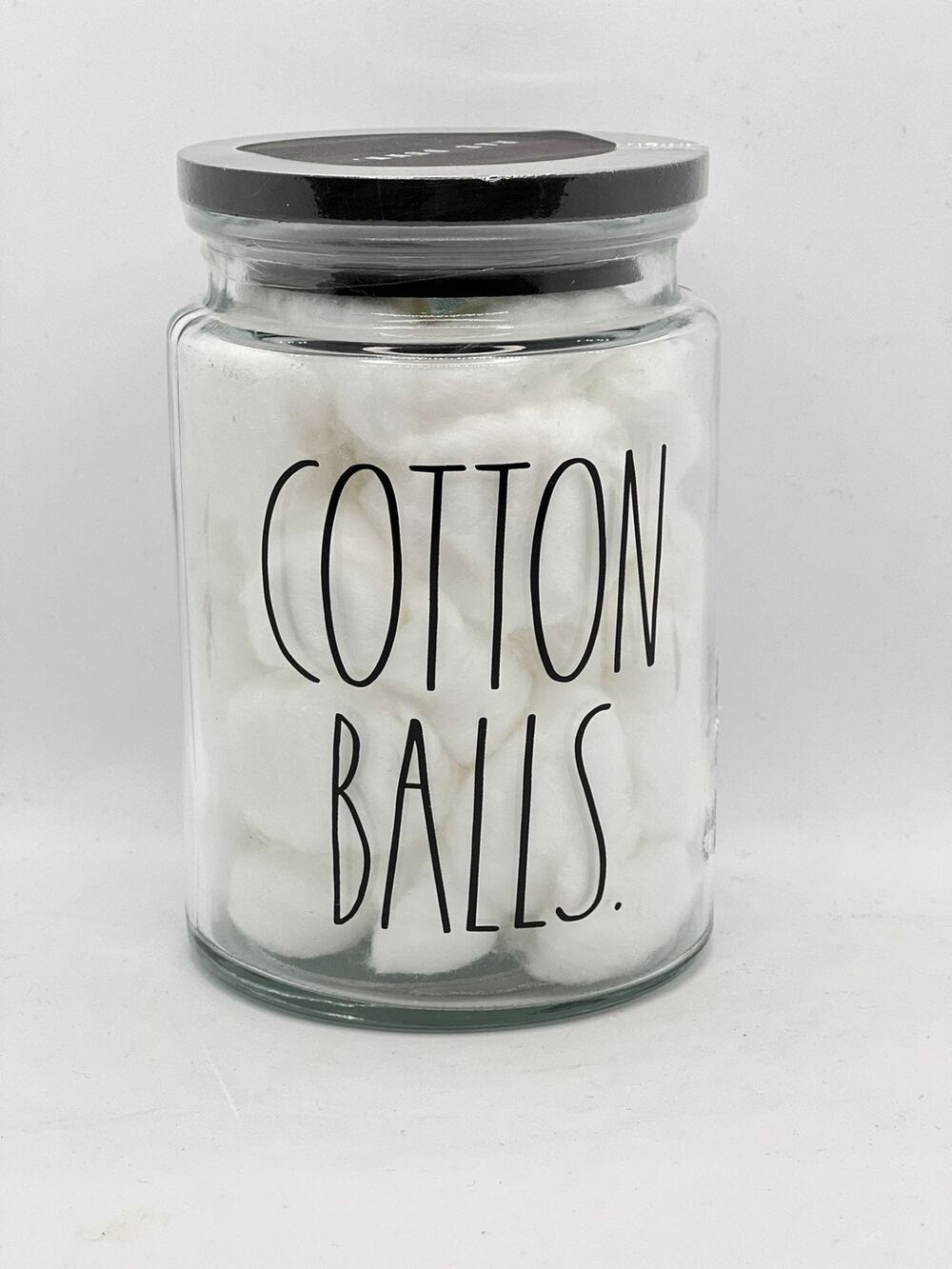 Rae Dunn Cotton Ball Storage Jar With Lid - Clear Glass - Black Lettering - Bath